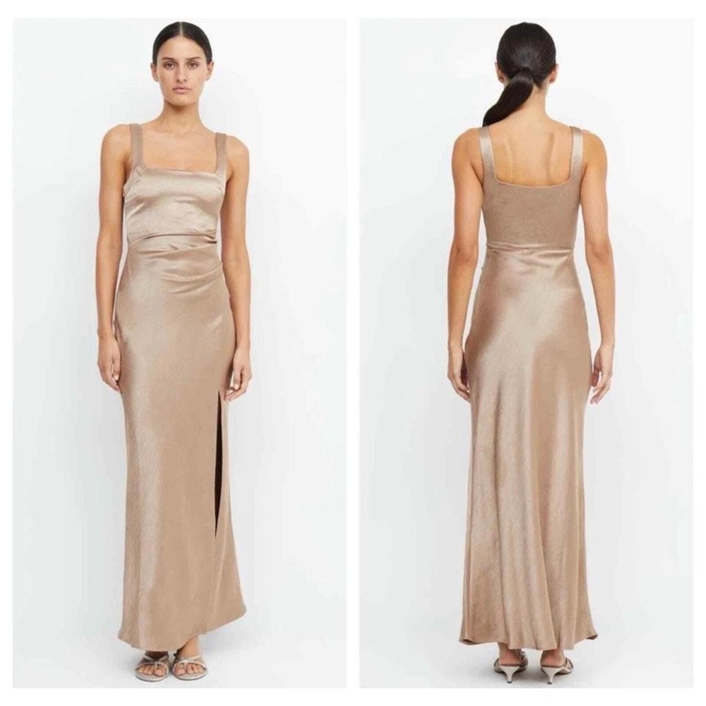 Bec & Bridge The Dreamer Square Neck Satin Maxi Gold Champagne Dress Size US 4
